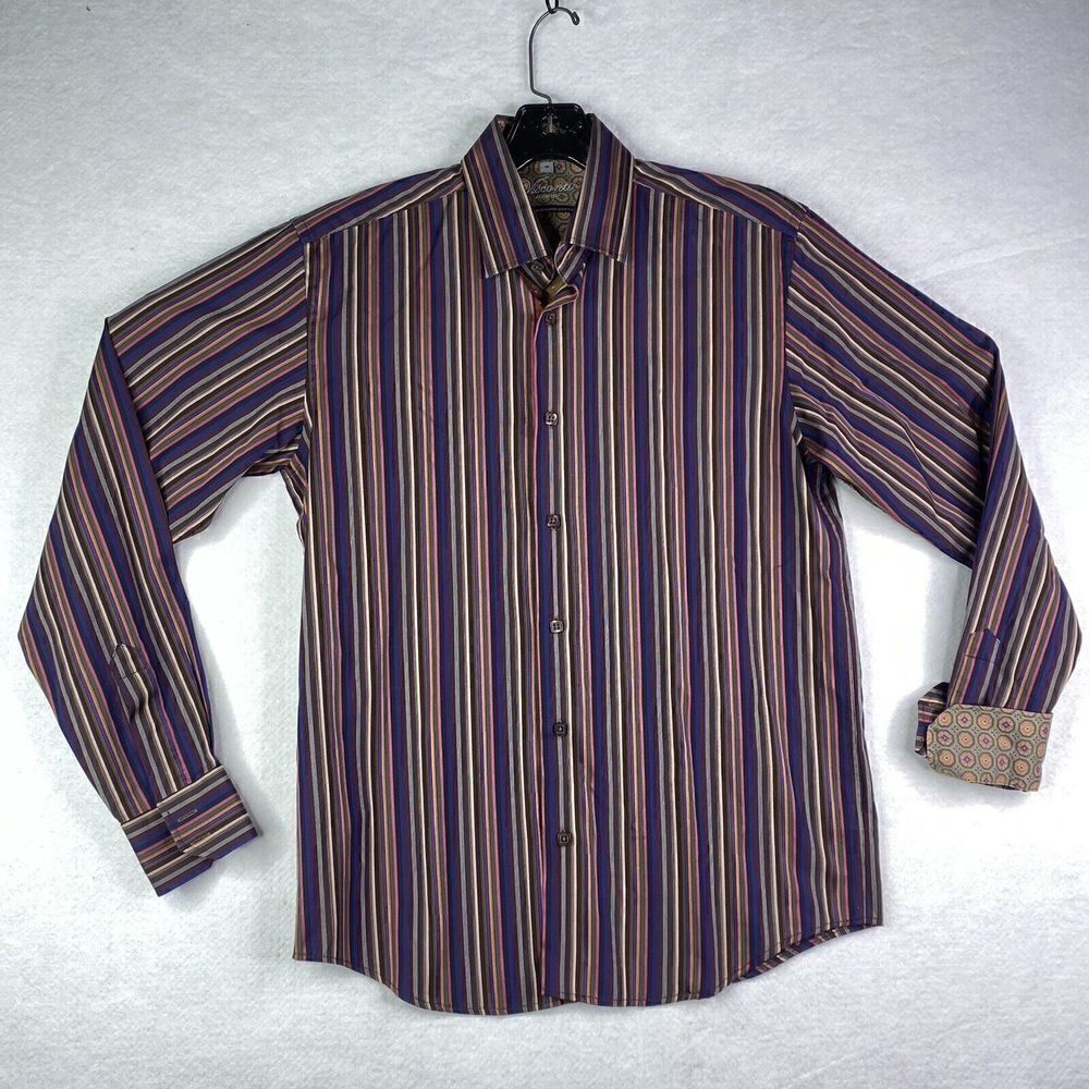 Visconti Uomo Men’s Size 18 2 Ply Mercerized Cotton Vertical Stripe Dress Shirt